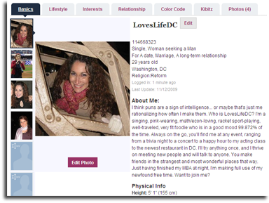 Profile info for dating site